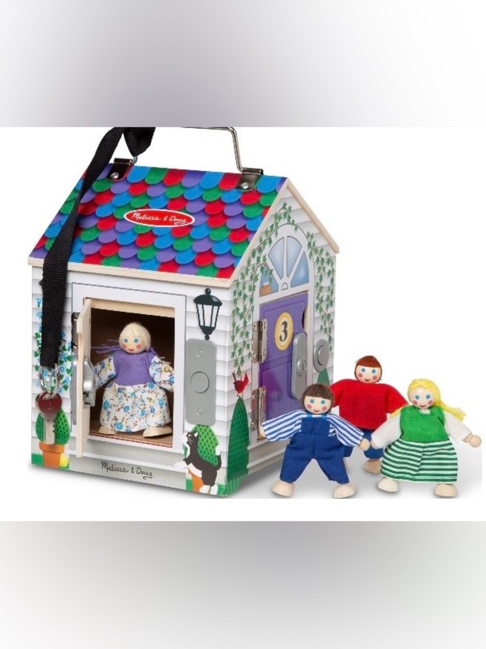 Melissa & Doug Take-Along Wooden Doorbell Dollhouse & Dolls